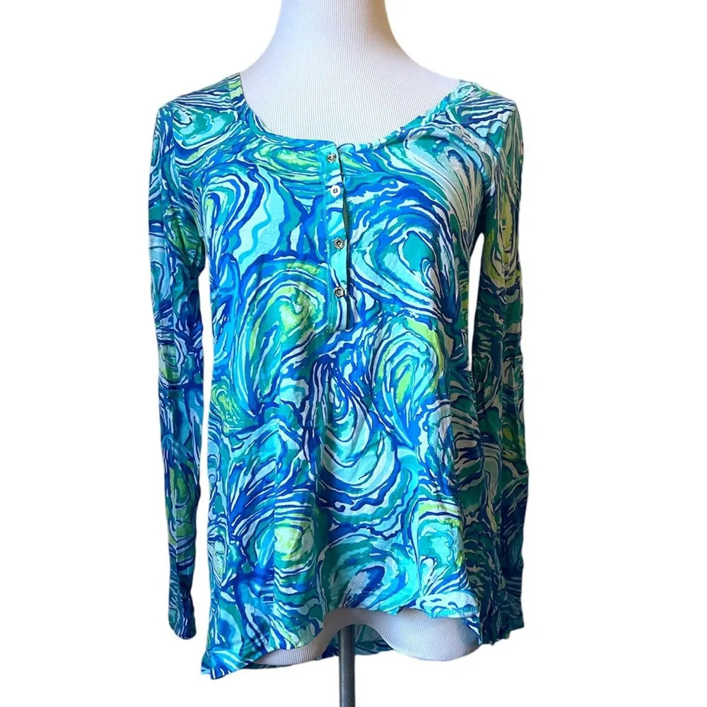Lilly Pulitzer Blue Green Oyster Blouse, size small